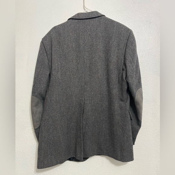 Pendleton Mens 44 Speckled Gray Tweed Wool Suede Elbow Patch single breasted - Picture 11 of 16